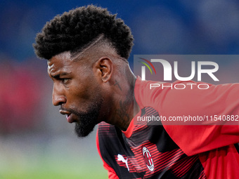 Emerson Royal of AC Milan looks on during the Serie A Enilive match between SS Lazio and AC Milan at Stadio Olimpico on Aug 31, 2024 in Rome...