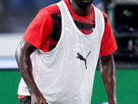 Fikayo Tomori of AC Milan looks on during the Serie A Enilive match between SS Lazio and AC Milan at Stadio Olimpico on Aug 31, 2024 in Rome...