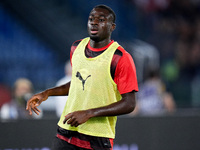 Youssouf Fofana of AC Milan looks on during the Serie A Enilive match between SS Lazio and AC Milan at Stadio Olimpico on Aug 31, 2024 in Ro...