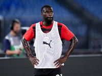 Fikayo Tomori of AC Milan looks on during the Serie A Enilive match between SS Lazio and AC Milan at Stadio Olimpico on Aug 31, 2024 in Rome...