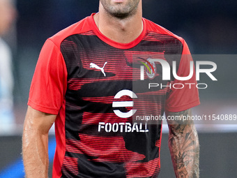 Christian Pulisic of AC Milan looks on during the Serie A Enilive match between SS Lazio and AC Milan at Stadio Olimpico on Aug 31, 2024 in...