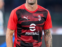 Christian Pulisic of AC Milan looks on during the Serie A Enilive match between SS Lazio and AC Milan at Stadio Olimpico on Aug 31, 2024 in...