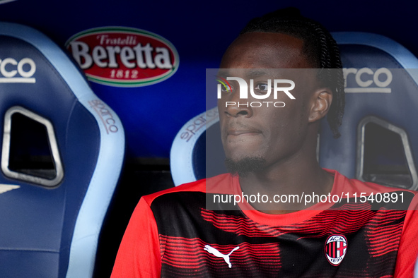 Tammy Abraham of AC Milan looks on during the Serie A Enilive match between SS Lazio and AC Milan at Stadio Olimpico on Aug 31, 2024 in Rome...