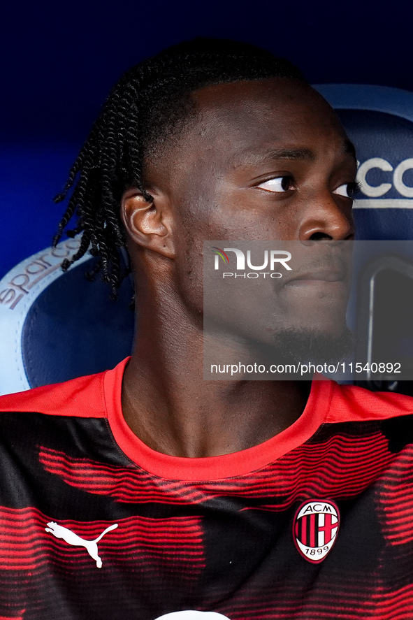 Tammy Abraham of AC Milan looks on during the Serie A Enilive match between SS Lazio and AC Milan at Stadio Olimpico on Aug 31, 2024 in Rome...