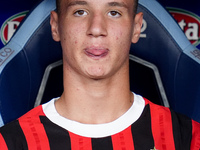 Francesco Camarda of AC Milan looks on during the Serie A Enilive match between SS Lazio and AC Milan at Stadio Olimpico on Aug 31, 2024 in...