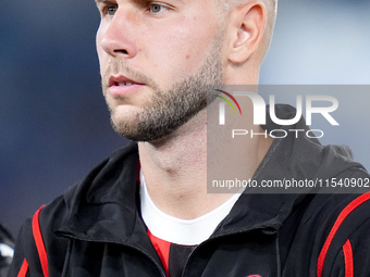 Strahinja Pavlovic of AC Milan looks on during the Serie A Enilive match between SS Lazio and AC Milan at Stadio Olimpico on Aug 31, 2024 in...