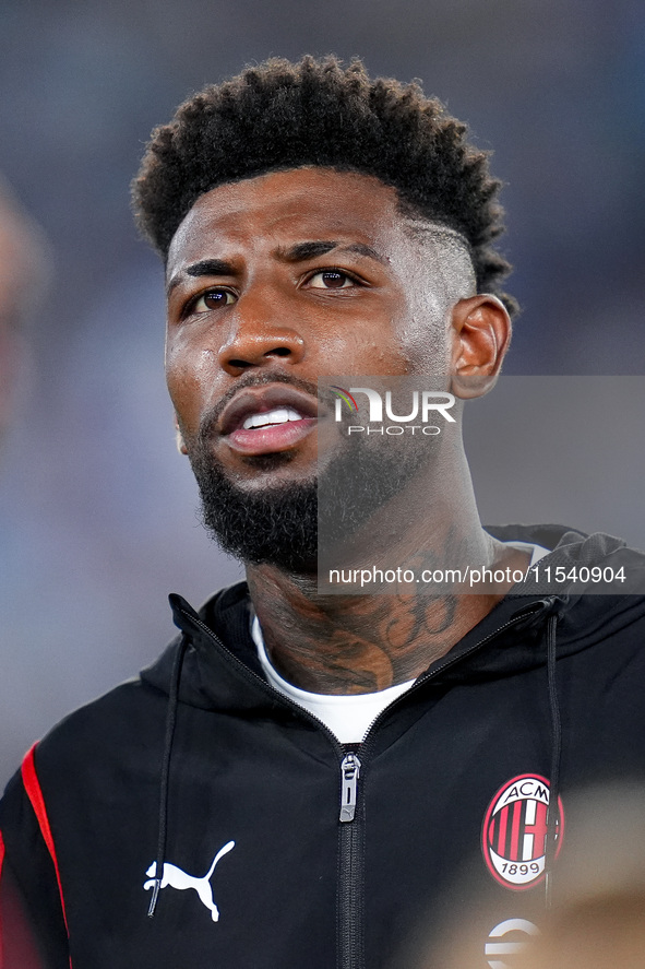 Emerson Royal of AC Milan looks on during the Serie A Enilive match between SS Lazio and AC Milan at Stadio Olimpico on Aug 31, 2024 in Rome...