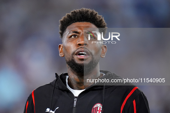 Emerson Royal of AC Milan looks on during the Serie A Enilive match between SS Lazio and AC Milan at Stadio Olimpico on Aug 31, 2024 in Rome...