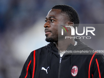 Youssouf Fofana of AC Milan looks on during the Serie A Enilive match between SS Lazio and AC Milan at Stadio Olimpico on Aug 31, 2024 in Ro...