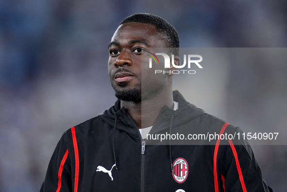 Youssouf Fofana of AC Milan looks on during the Serie A Enilive match between SS Lazio and AC Milan at Stadio Olimpico on Aug 31, 2024 in Ro...