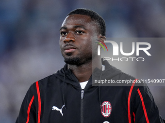 Youssouf Fofana of AC Milan looks on during the Serie A Enilive match between SS Lazio and AC Milan at Stadio Olimpico on Aug 31, 2024 in Ro...