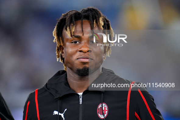 Samuel Chukwueze of AC Milan looks on during the Serie A Enilive match between SS Lazio and AC Milan at Stadio Olimpico on Aug 31, 2024 in R...