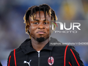 Samuel Chukwueze of AC Milan looks on during the Serie A Enilive match between SS Lazio and AC Milan at Stadio Olimpico on Aug 31, 2024 in R...