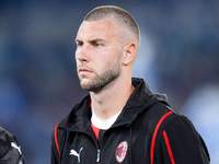 Strahinja Pavlovic of AC Milan looks on during the Serie A Enilive match between SS Lazio and AC Milan at Stadio Olimpico on Aug 31, 2024 in...