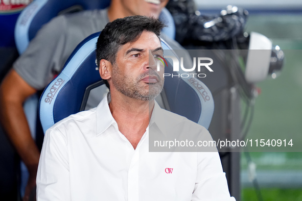 Paulo Fonseca head coach of AC Milan looks on during the Serie A Enilive match between SS Lazio and AC Milan at Stadio Olimpico on Aug 31, 2...