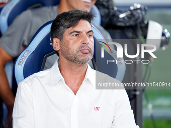 Paulo Fonseca head coach of AC Milan looks on during the Serie A Enilive match between SS Lazio and AC Milan at Stadio Olimpico on Aug 31, 2...