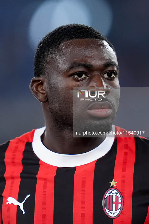 Youssouf Fofana of AC Milan looks on during the Serie A Enilive match between SS Lazio and AC Milan at Stadio Olimpico on Aug 31, 2024 in Ro...