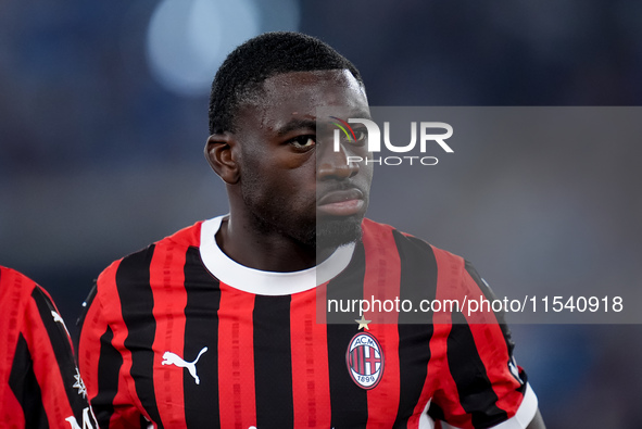 Youssouf Fofana of AC Milan looks on during the Serie A Enilive match between SS Lazio and AC Milan at Stadio Olimpico on Aug 31, 2024 in Ro...