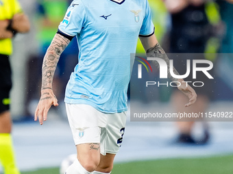 Manuel Lazzari of SS Lazio in action during the Serie A Enilive match between SS Lazio and AC Milan at Stadio Olimpico on Aug 31, 2024 in Ro...