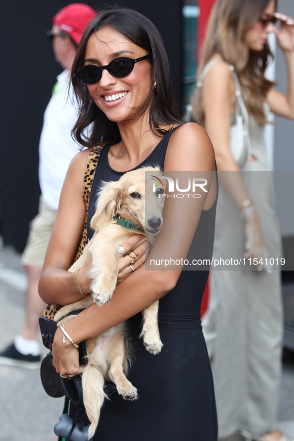 Alexandra Saint Mleux with dog Leo before the Formula 1 Italian Grand Prix at Autodromo Nazionale di Monza in Monza, Italy on September 1, 2...