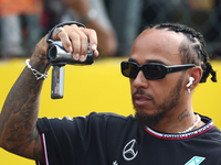 Lewis Hamilton of Mercedes before the Formula 1 Italian Grand Prix at Autodromo Nazionale di Monza in Monza, Italy on September 1, 2024. (