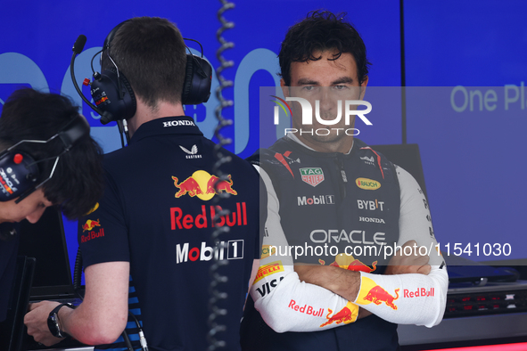 Sergio Perez of Red Bull Racing before the Formula 1 Italian Grand Prix at Autodromo Nazionale di Monza in Monza, Italy on September 1, 2024...