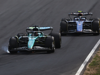 Lance Stroll of Aston Martin Aramco and Franco Colapinto of Williams during the Formula 1 Italian Grand Prix at Autodromo Nazionale di Monza...