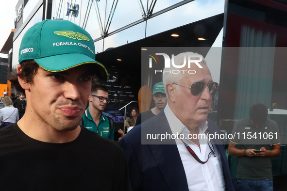 Lance Stroll of Aston Martin Aramco and Lawrence Stroll after the Formula 1 Italian Grand Prix at Autodromo Nazionale di Monza in Monza, Ita...