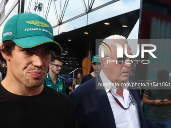 Lance Stroll of Aston Martin Aramco and Lawrence Stroll after the Formula 1 Italian Grand Prix at Autodromo Nazionale di Monza in Monza, Ita...