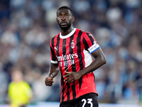 Fikayo Tomori of AC Milan looks on during the Serie A Enilive match between SS Lazio and AC Milan at Stadio Olimpico on Aug 31, 2024 in Rome...