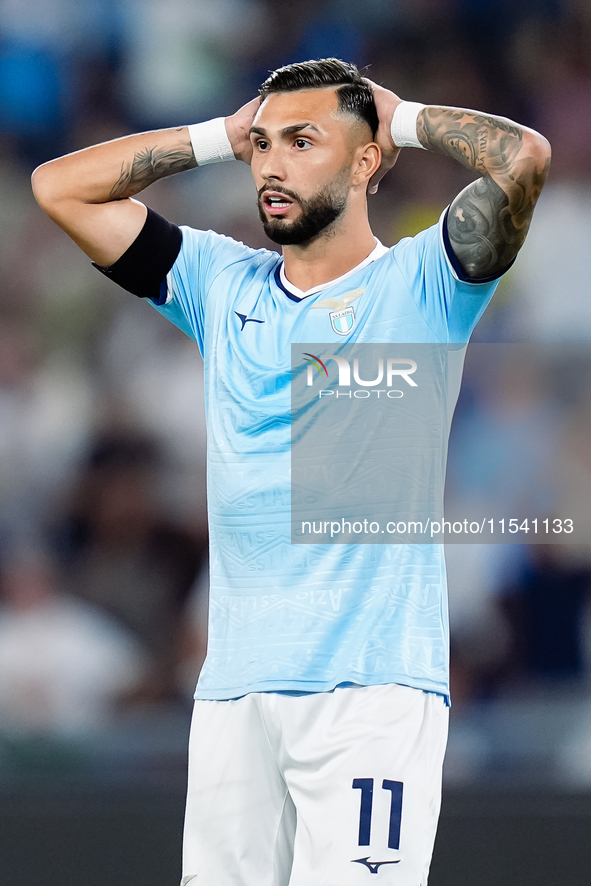 Taty Castellanos of SS Lazio looks dejected during the Serie A Enilive match between SS Lazio and AC Milan at Stadio Olimpico on Aug 31, 202...