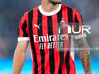 Christian Pulisic of AC Milan looks on during the Serie A Enilive match between SS Lazio and AC Milan at Stadio Olimpico on Aug 31, 2024 in...