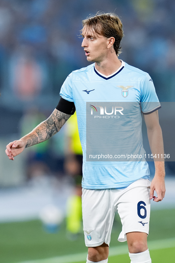 Nicolo' Rovella of SS Lazio looks on during the Serie A Enilive match between SS Lazio and AC Milan at Stadio Olimpico on Aug 31, 2024 in Ro...