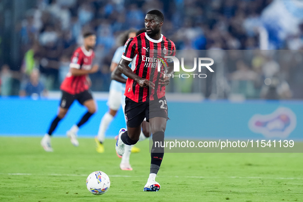 Fikayo Tomori of AC Milan during the Serie A Enilive match between SS Lazio and AC Milan at Stadio Olimpico on Aug 31, 2024 in Rome, Italy. 