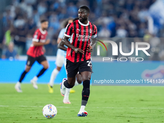 Fikayo Tomori of AC Milan during the Serie A Enilive match between SS Lazio and AC Milan at Stadio Olimpico on Aug 31, 2024 in Rome, Italy....