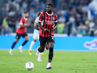 Fikayo Tomori of AC Milan during the Serie A Enilive match between SS Lazio and AC Milan at Stadio Olimpico on Aug 31, 2024 in Rome, Italy....