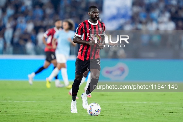 Fikayo Tomori of AC Milan during the Serie A Enilive match between SS Lazio and AC Milan at Stadio Olimpico on Aug 31, 2024 in Rome, Italy. 