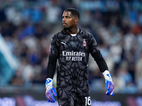 Mike Maignan of AC Milan looks on during the Serie A Enilive match between SS Lazio and AC Milan at Stadio Olimpico on Aug 31, 2024 in Rome,...