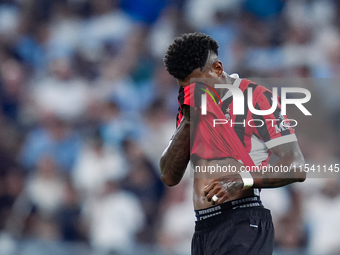 Emerson Royal of AC Milan looks dejected during the Serie A Enilive match between SS Lazio and AC Milan at Stadio Olimpico on Aug 31, 2024 i...