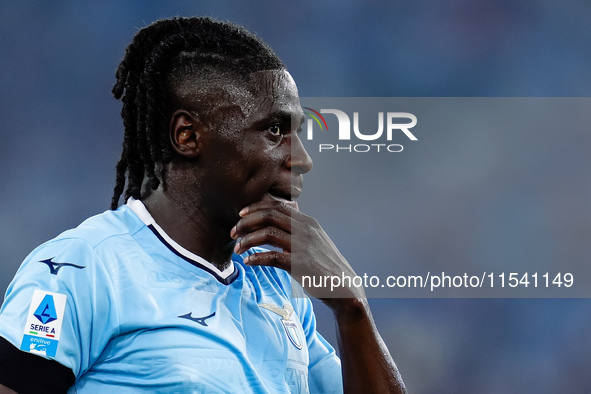 Loum Tchaouna of SS Lazio looks on during the Serie A Enilive match between SS Lazio and AC Milan at Stadio Olimpico on Aug 31, 2024 in Rome...