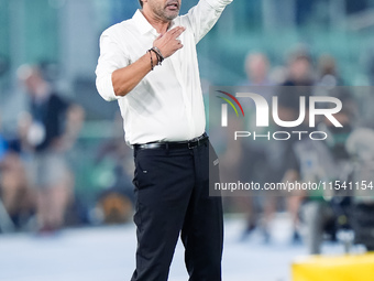 Paulo Fonseca head coach of AC Milan gestures during the Serie A Enilive match between SS Lazio and AC Milan at Stadio Olimpico on Aug 31, 2...