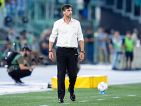 Paulo Fonseca head coach of AC Milan looks on during the Serie A Enilive match between SS Lazio and AC Milan at Stadio Olimpico on Aug 31, 2...