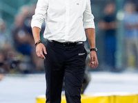 Paulo Fonseca head coach of AC Milan looks on during the Serie A Enilive match between SS Lazio and AC Milan at Stadio Olimpico on Aug 31, 2...