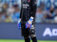 Mike Maignan of AC Milan looks on during the Serie A Enilive match between SS Lazio and AC Milan at Stadio Olimpico on Aug 31, 2024 in Rome,...