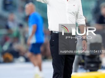 Paulo Fonseca head coach of AC Milan gestures during the Serie A Enilive match between SS Lazio and AC Milan at Stadio Olimpico on Aug 31, 2...