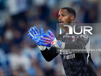 Mike Maignan of AC Milan gestures during the Serie A Enilive match between SS Lazio and AC Milan at Stadio Olimpico on Aug 31, 2024 in Rome,...