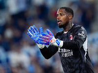 Mike Maignan of AC Milan gestures during the Serie A Enilive match between SS Lazio and AC Milan at Stadio Olimpico on Aug 31, 2024 in Rome,...