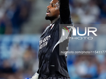 Mike Maignan of AC Milan during the Serie A Enilive match between SS Lazio and AC Milan at Stadio Olimpico on Aug 31, 2024 in Rome, Italy. (