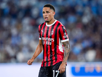 Noah Okafor of AC Milan looks on during the Serie A Enilive match between SS Lazio and AC Milan at Stadio Olimpico on Aug 31, 2024 in Rome,...