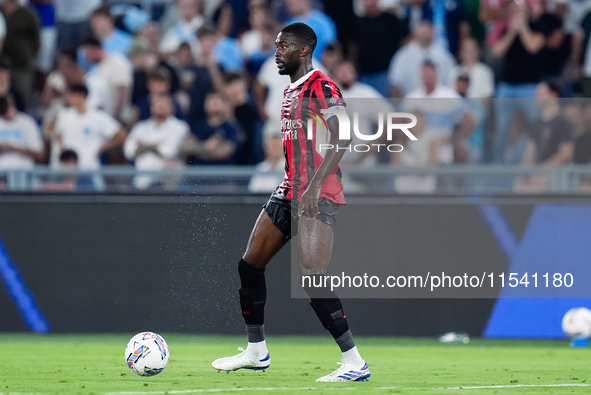 Fikayo Tomori of AC Milan during the Serie A Enilive match between SS Lazio and AC Milan at Stadio Olimpico on Aug 31, 2024 in Rome, Italy. 